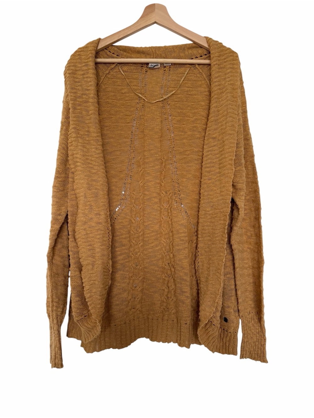 Roxy Open-Front Cardigan Sweater - Mustard Brown